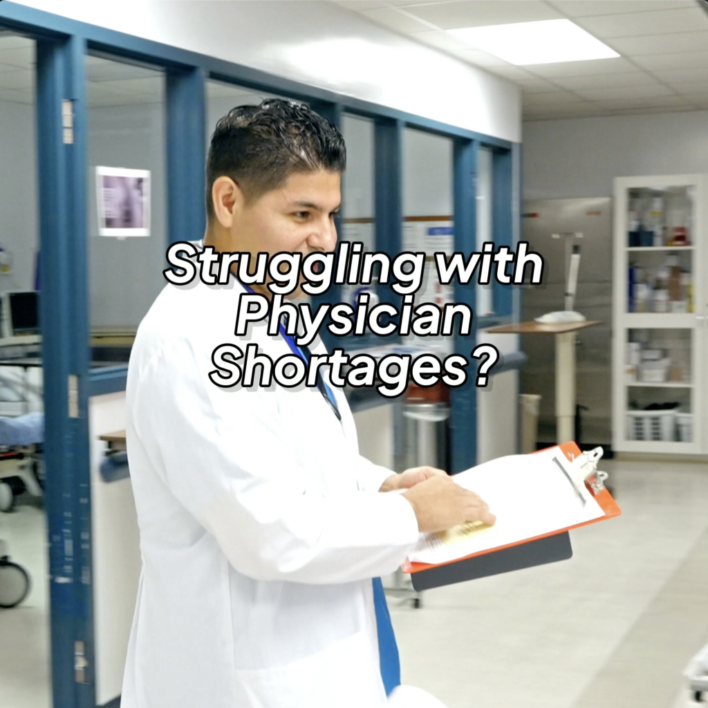 Locum tenens doctors and nurses collaborating in a hospital hallway, representing cost-effective staffing solutions by xLocums.